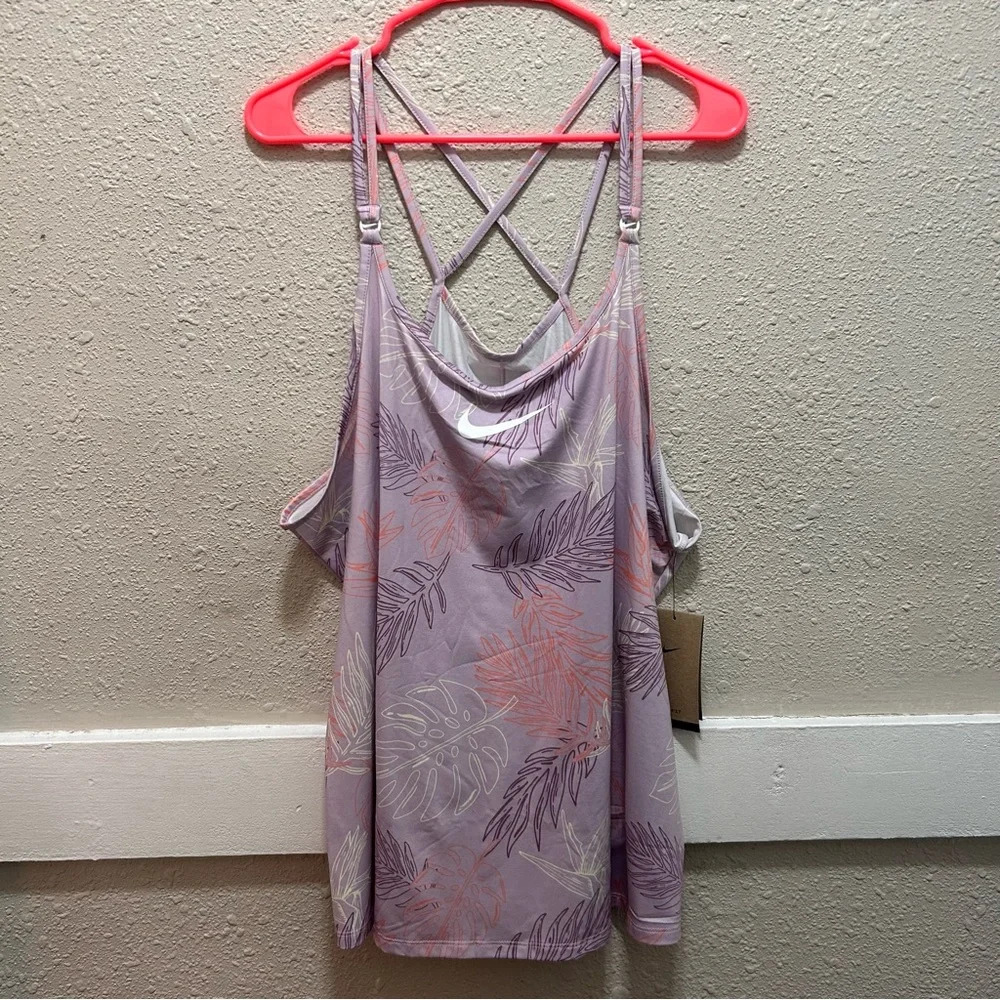 Nike Dri-Fit Slim Fit Purple Leaf Print Tank Top NWT 1X